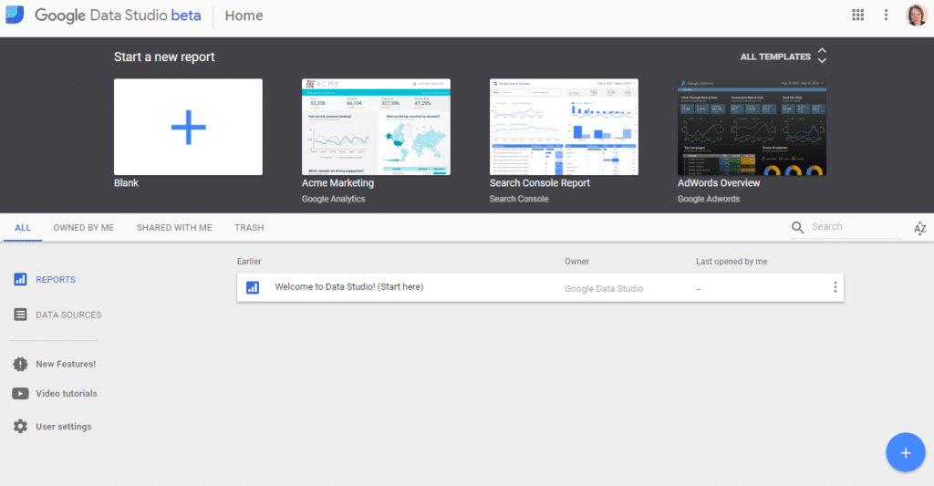 Google Data Studio dashboard