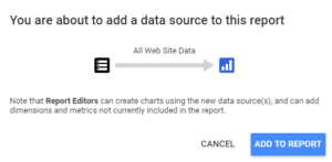 Add to report - set up a basic report in Google Data Studio