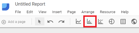 insert bar chart - set up a basic report in Google Data Studio